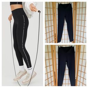 Aerie Offline Goals Leggings Black Logo Down Side High Waist SZ M